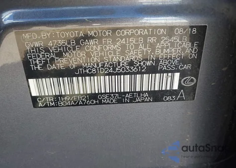 2018 Lexus Is 300 from USA, damaged, VIN JTHC81D24J5033612